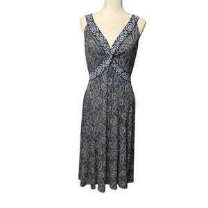 Donna Morgan V-neck Sleeveless Midi Dress Women's Size 14 Paisley Print Stretch